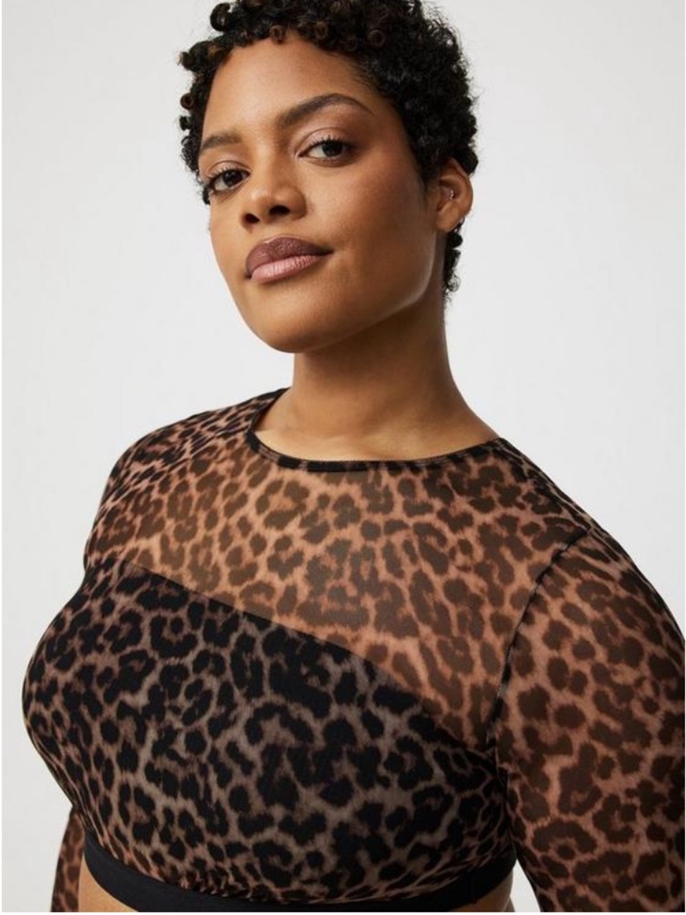 Torrid Under It All Leopard Print Sheer Mesh Cropped Long Sleeve Top - Size 0/12 - Picture 3 of 6